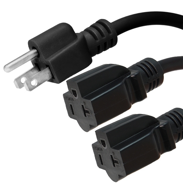5 15p to 5 15r splitter cords 15a, 125v, 14/3 sjt