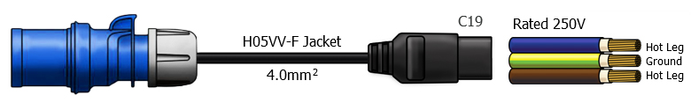 316P6 to C19 Power Cord