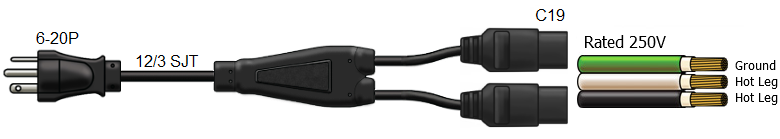 6-20 to C19 Splitter Power Cord