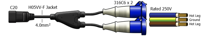C20 to 2 x 316C6 Power Cord