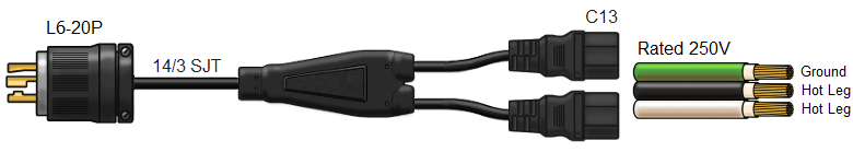 L6-20P to 2 x C13 Splitter 