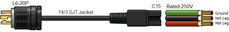 L6-20P to C15 Power Cord
