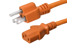 Orange 5-15P to C13 power cord