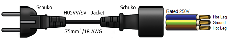 Schuko CEE7 Extenion Cable