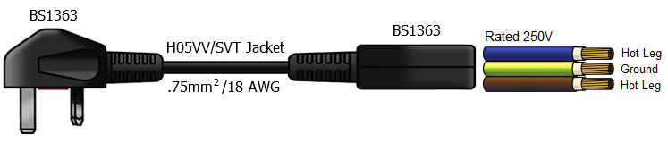 UK BS1363 Extension Cable